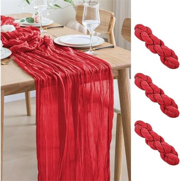 3PCS Fall Table Runner Cheesecloth 10FT Red Boho Gauze Fabric Rustic - Picture 7 of 7